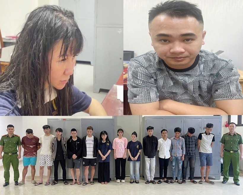 Tạ Thu Hà và Trịnh Ngọc Linh cùng các đối tượng trong ổ nhóm lừa đảo chiếm đoạt tài sản bị bắt giữ. (Ảnh cơ quan công an cung cấp)