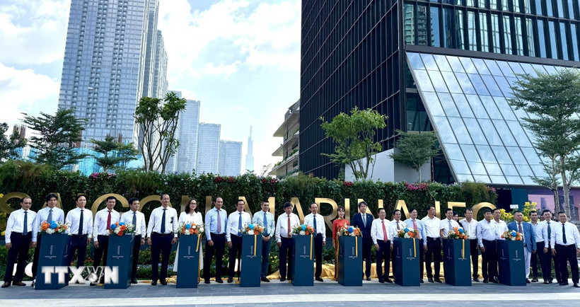 Lễ ra mắt Toà tháp Trung tâm Tài chính quốc tế Saigon Marina IFC. (Ảnh: Hứa Chung/TTXVN)