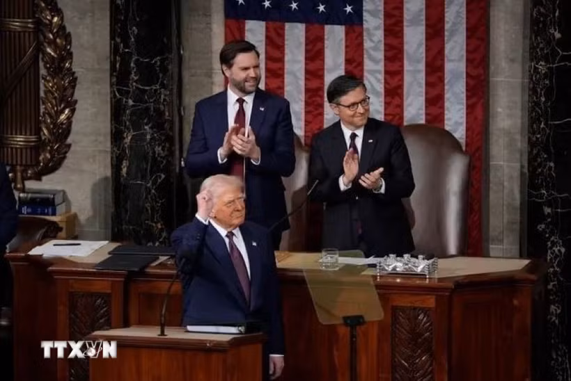 Tổng thống Mỹ Donald Trump phát biểu trước Quốc hội tại Washington, DC, ngày 4/3/2025. (Ảnh: USA Today/TTXVN)