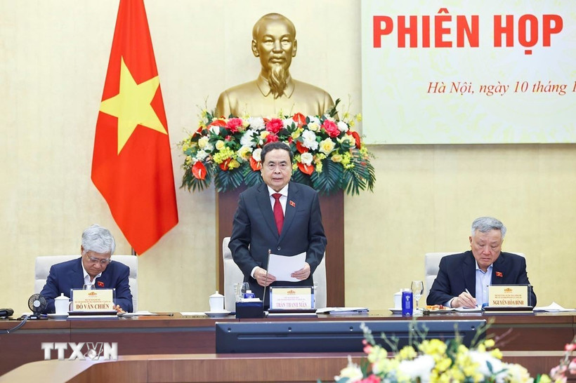 Chủ tịch Quốc hội Trần Thanh Mẫn, Chủ tịch Hội đồng Bầu cử quốc gia phát biểu. (Ảnh: Doãn Tấn/TTXVN)