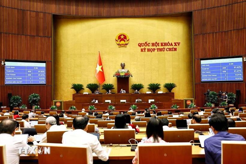 Quốc hội biểu quyết thông qua Nghị quyết của Quốc hội về điều chỉnh, bổ sung dự toán ngân sách nhà nước năm 2025. (Ảnh: Doãn Tấn/TTXVN)