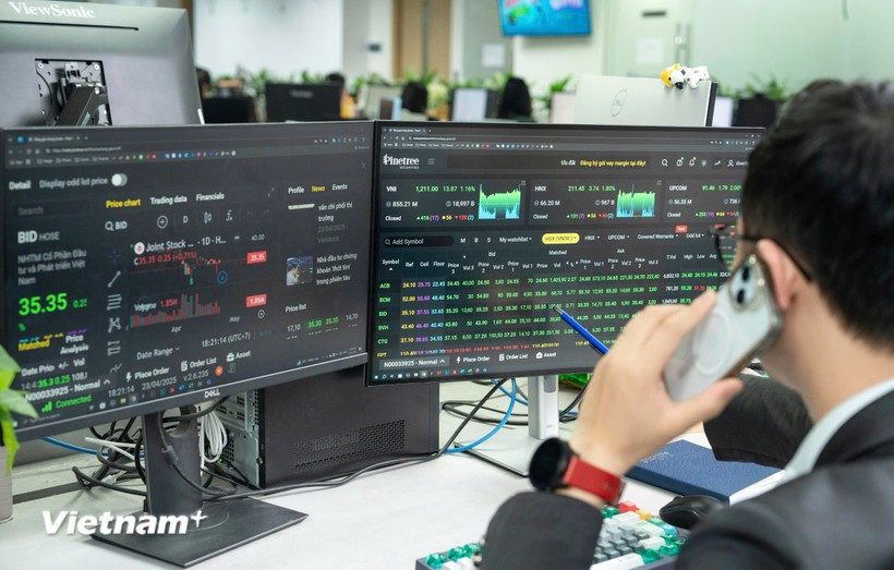 VN-Index tiếp tục bứt phá, tiến dần tới mốc 1.800 điểm. (Ảnh: Vietnam+)