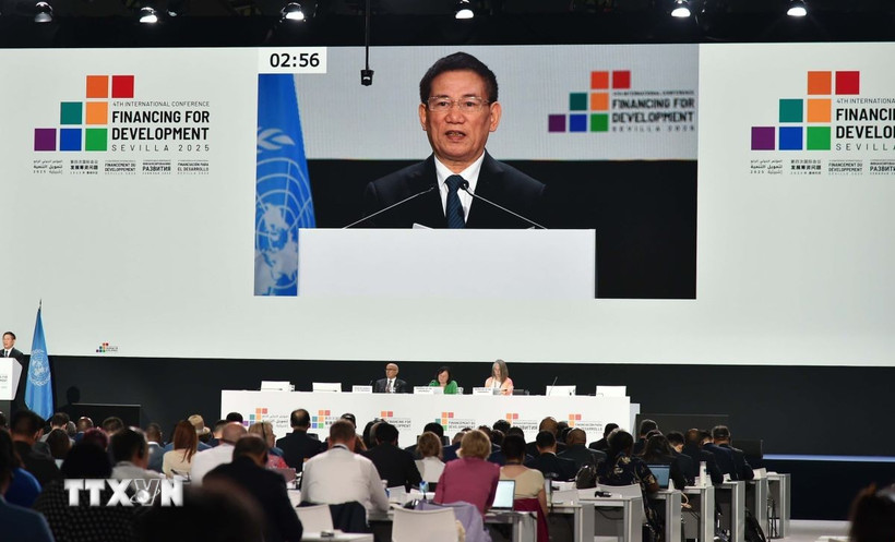 Phó Thủ tướng Chính phủ Hồ Đức Phớc phát biểu tại Phiên thảo luận toàn thể của Hội nghị FfD4. (Ảnh: Ngọc Hiệp/TTXVN)