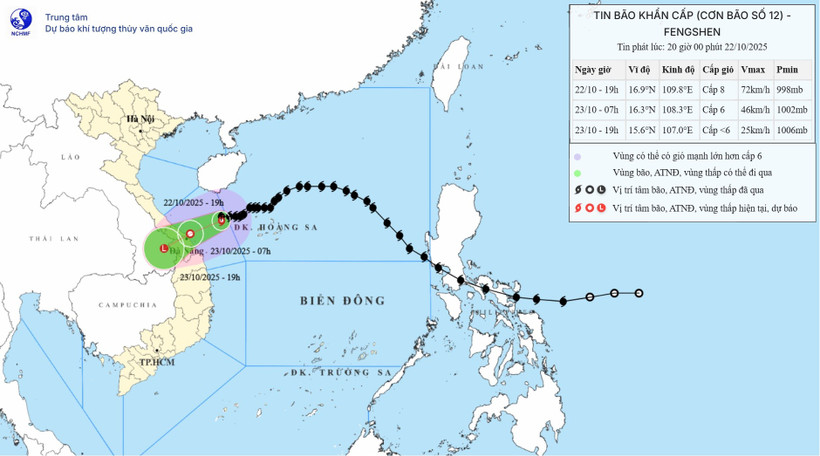 Hướng di chuyển của bão. (Nguồn: Trung tâm Dự báo Khí tượng Thủy văn Quốc gia)