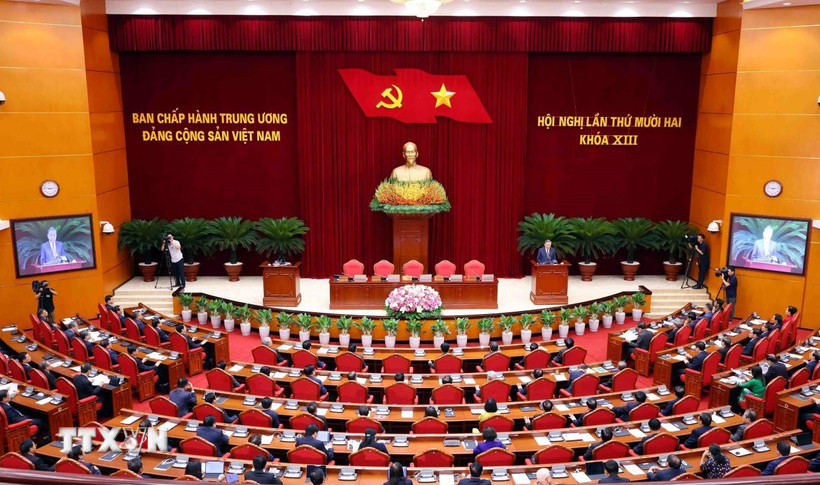 Quang cảnh phiên bế mạc Hội nghị lần thứ 12 Ban Chấp hành Trung ương Đảng khóa XIII. (Ảnh: Phạm Kiên/TTXVN)