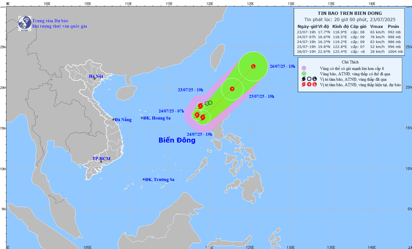 Hướng di chuyển của bão. (Nguồn: Trung tâm Dự báo Khí tượng Thủy văn Quốc gia)