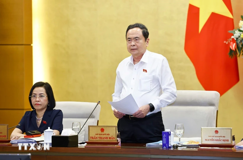 Chủ tịch Quốc hội Trần Thanh Mẫn phát biểu bế mạc Phiên họp. (Ảnh: Doãn Tấn/TTXVN)