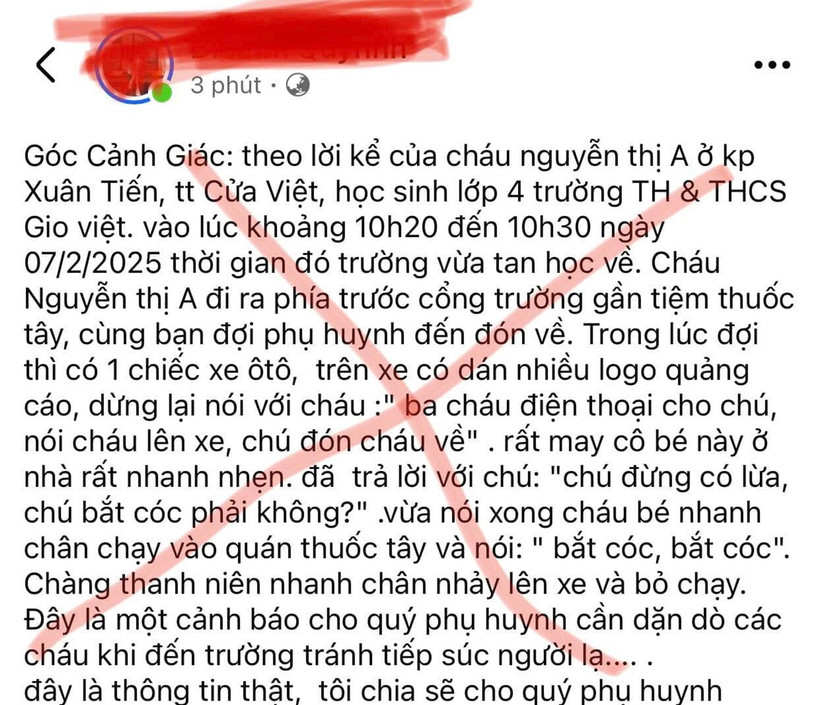 Thông tin đăng tải sai sự thật.