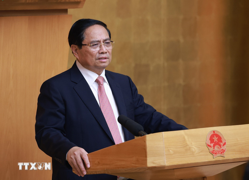 Thủ tướng Phạm Minh Chính chủ trì Phiên họp lần thứ 20 của Ban Chỉ đạo Nhà nước các công trình, dự án quan trọng quốc gia, trọng điểm ngành giao thông vận tải. (Ảnh: Dương Giang/TTXVN)