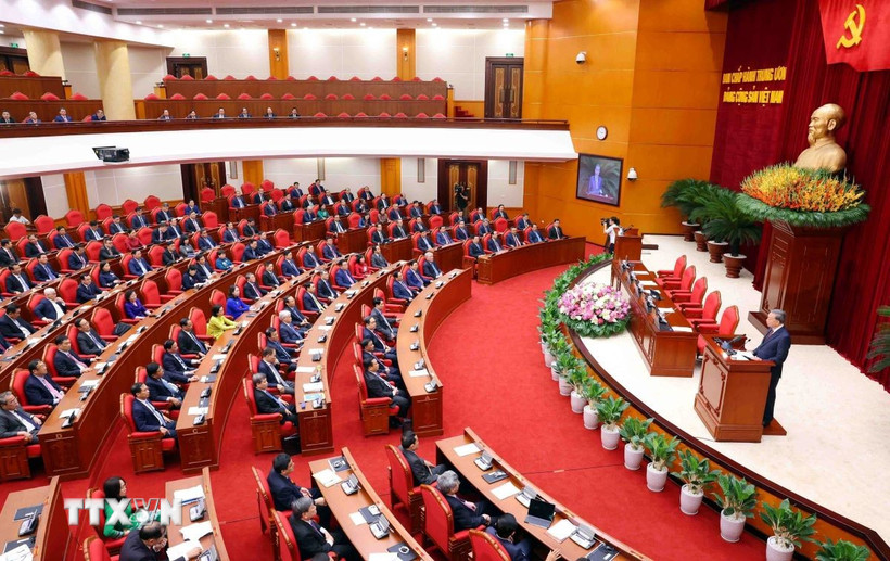 Tổng Bí thư Tô Lâm phát biểu bế mạc Hội nghị lần thứ mười hai Ban Chấp hành Trung ương Đảng khóa XIII. (Ảnh: Phạm Kiên/TTXVN)