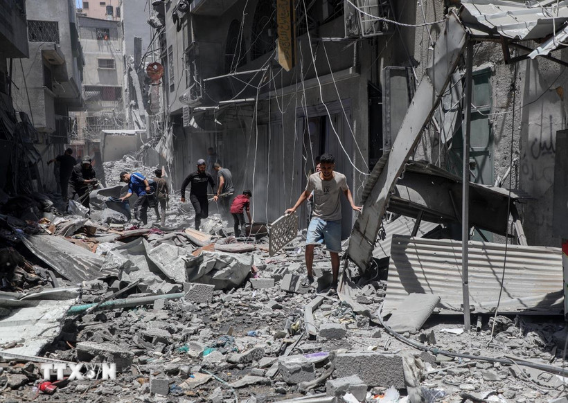 Cảnh đổ nát do chiến sự tại Dải Gaza. (Ảnh: THX/TTXVN)