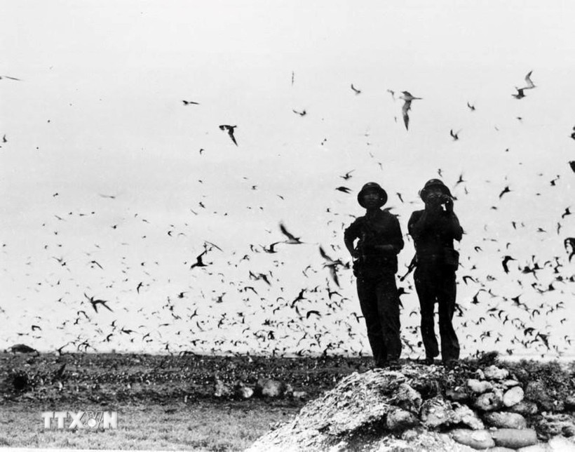 Bộ đội Hải quân trên đảo Trường Sa được giải phóng, ngày 29/4/1975. (Ảnh: Nguyễn Khắc Xuế/TTXVN phát)