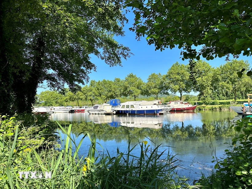 Tàu thuyền phục vụ du khách câu cá và trải nghiệm du lịch sông nước. (Ảnh: Thu Hà/TTXVN)