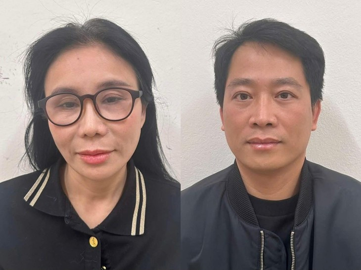 Phan Thị Mai và chồng Hoàng Kim Khánh tại cơ quan điều tra. (Nguồn: Bộ Công an)