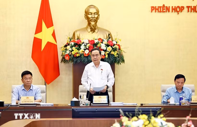 Chủ tịch Quốc hội Trần Thanh Mẫn, Chủ tịch Ủy ban dự thảo sửa đổi, bổ sung một số điều của Hiến pháp năm 2013 phát biểu. (Ảnh: Doãn Tấn/TTXVN)