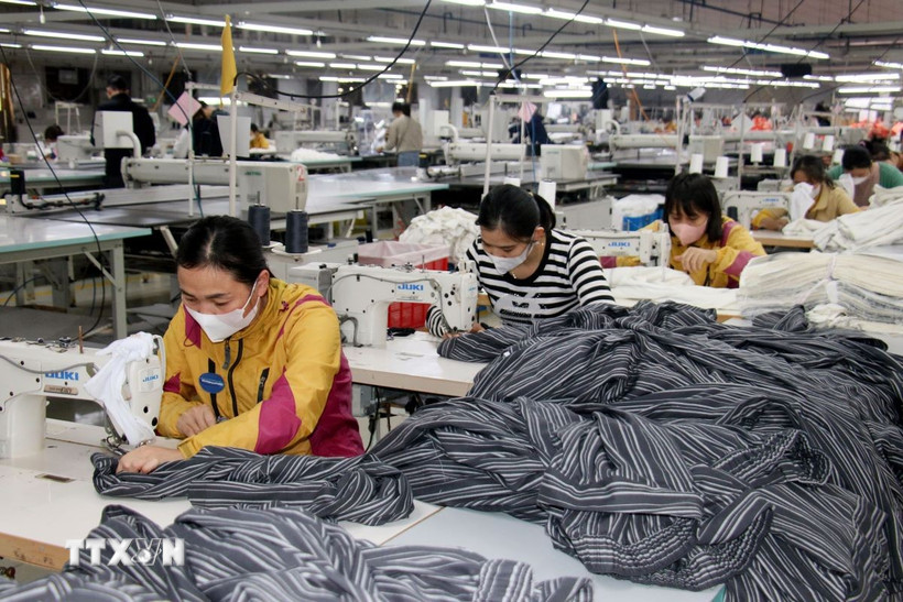 Sản xuất hàng may mặc. (Ảnh: Nguyễn Lành/TTXVN)