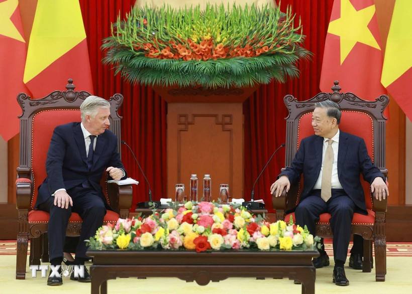 Tổng Bí thư Tô Lâm hội kiến Nhà Vua Bỉ Philippe. (Ảnh: Thống Nhất/TTXVN)