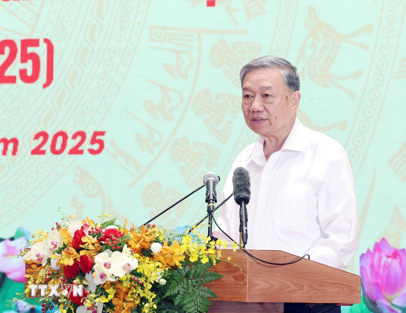 Tổng Bí thư Tô Lâm, Bí thư Quân ủy Trung ương phát biểu. (Ảnh: Thống Nhất/TTXVN)