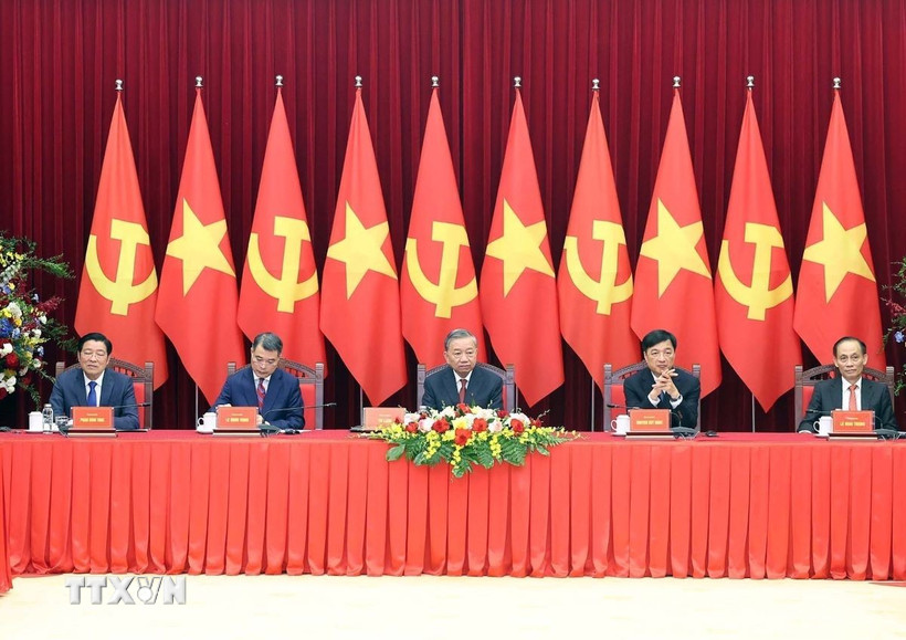 Tổng Bí thư Tô Lâm tiếp Trưởng đoàn chính đảng các nước dự Lễ kỷ niệm 80 năm Cách mạng Tháng Tám và Quốc khánh 2/9. (Ảnh: Thống Nhất/TTXVN)