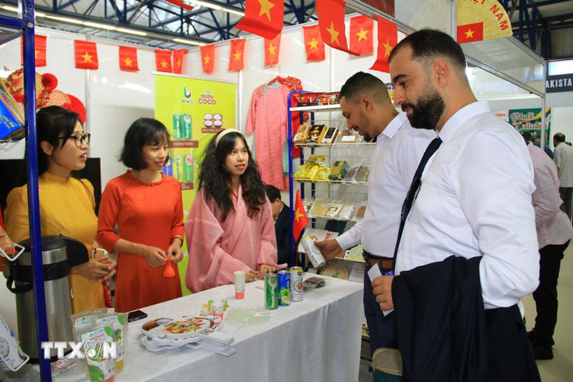 Đại diện các doanh nghiệp tìm hiểu thông tin về các đối tác Việt Nam. (Ảnh: Trung Khánh/TTXVN)