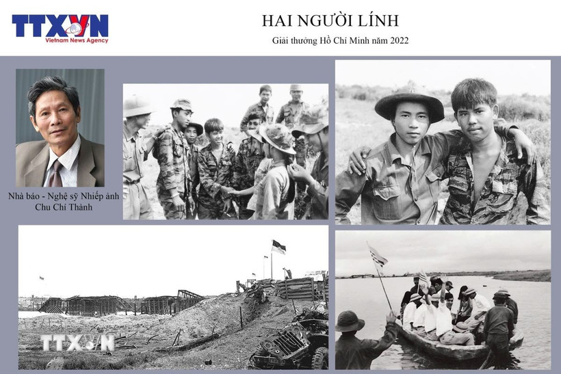 Tác giả Chu Chí Thành vinh dự được nhận cả 2 Giải thưởng Hồ Chí Minh và Giải thưởng Nhà nước về Văn học Nghệ thuật. Trong ảnh: Bộ ảnh “Hai người lính” nhận giải thưởng Hồ Chí Minh năm 2022. (Ảnh: TTXVN)