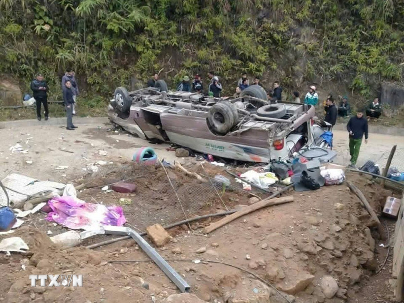 Hiện trường vụ tai nạn. (Ảnh: TTXVN phát)