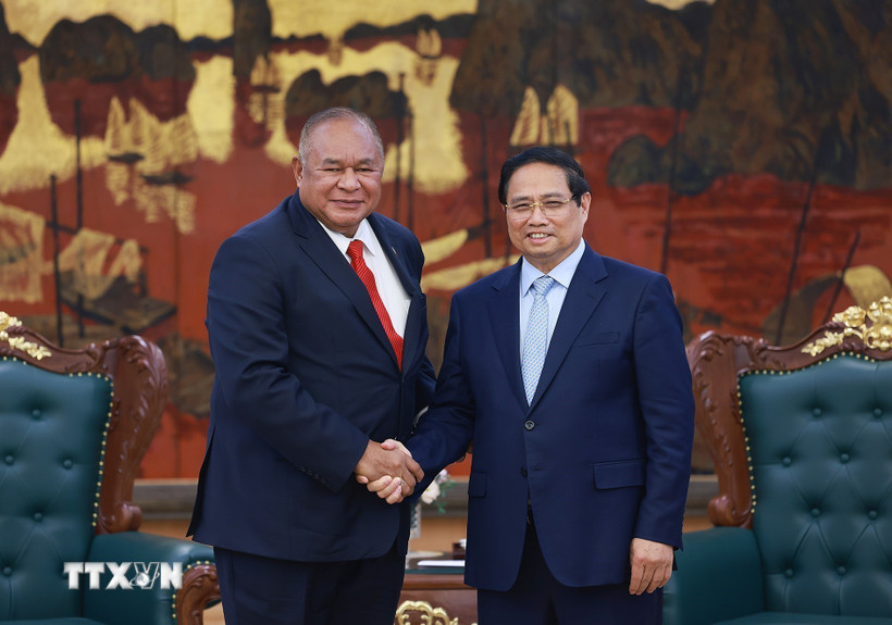 Thủ tướng Phạm Minh Chính tiếp Bộ trưởng Ngoại giao và Hợp tác Timor Leste Bendito dos Santos Freitas. (Ảnh: Dương Giang/TTXVN)