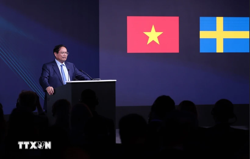 Le Premier ministre Pham Minh Chinh s'exprime au Forum économique Vietnam-Suède. (Photo : Duong Giang/ANV)