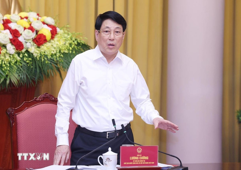 Chủ tịch nước Lương Cường phát biểu chỉ đạo. (Ảnh: Lâm Khánh/TTXVN)