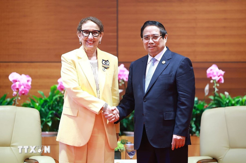 Thủ tướng Phạm Minh Chính tiếp bà Rebeca Grynspan, Tổng Thư ký Hội nghị Liên hợp quốc về Thương mại và Phát triển (UNCTAD). (Ảnh: Dương Giang/TTXVN)