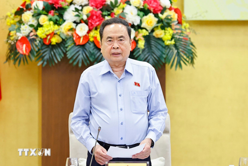 Chủ tịch Quốc hội Trần Thanh Mẫn, Chủ tịch Hội đồng Bầu cử quốc gia phát biểu. (Ảnh: Doãn Tấn/TTXVN)