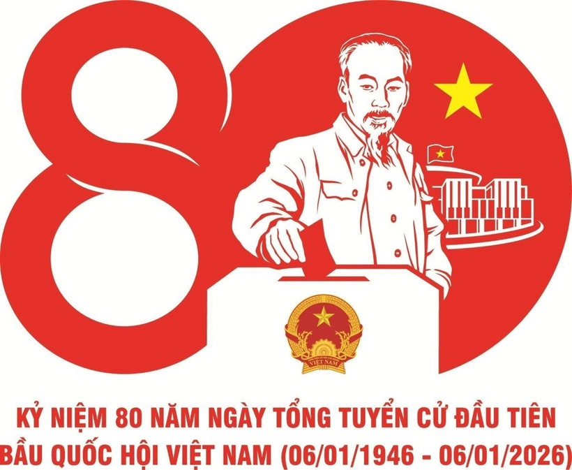 Mẫu Biểu trưng (logo) sử dụng chính thức trong các hoạt động tuyên truyền Kỷ niệm 80 năm Ngày Tổng tuyển cử đầu tiên bầu Quốc hội Việt Nam (06/01/1946-06/01/2026) của tác giả Hồ Sỹ Khải (Đồng Tháp). (Ảnh: TTXVN)
