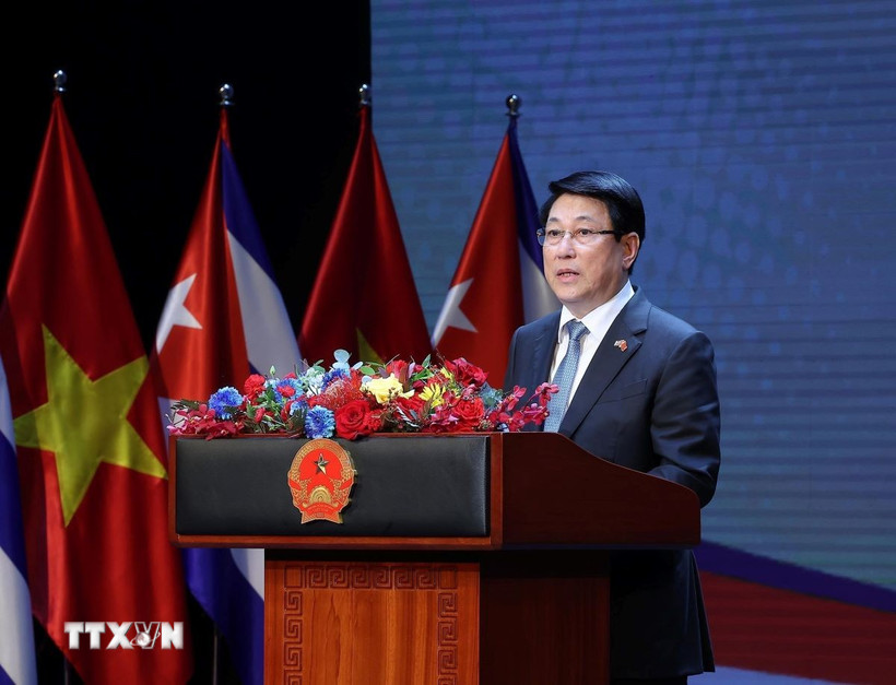 Chủ tịch nước Lương Cường phát biểu. (Ảnh: Lâm Khánh/TTXVN)