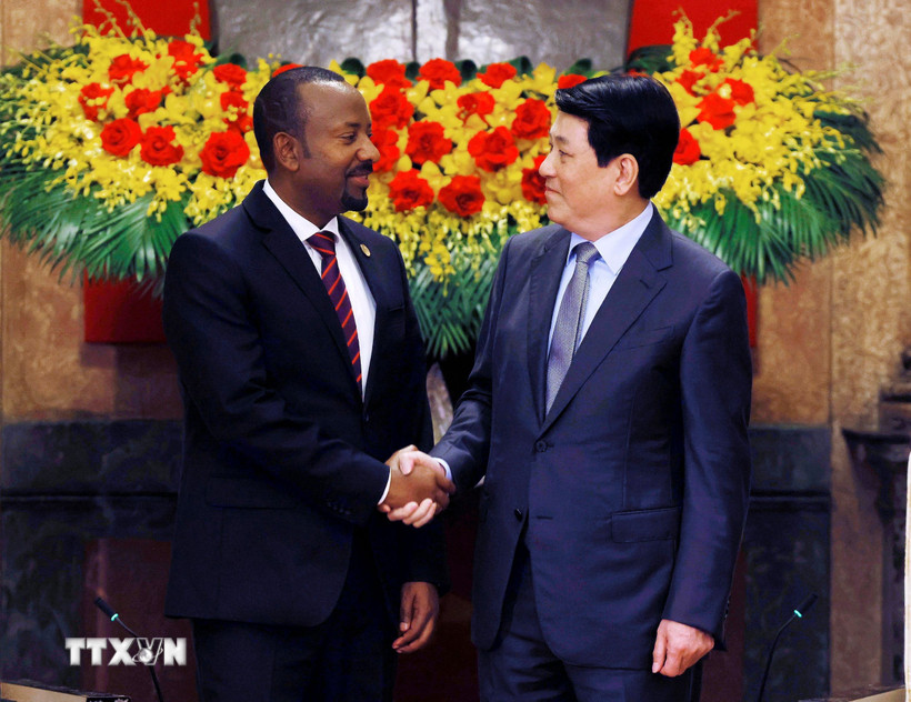 Chủ tịch nước Lương Cường tiếp Thủ tướng Cộng hòa Dân chủ Liên bang Ethiopia Abiy Ahmed Ali. (Ảnh: Lâm Khánh/TTXVN)