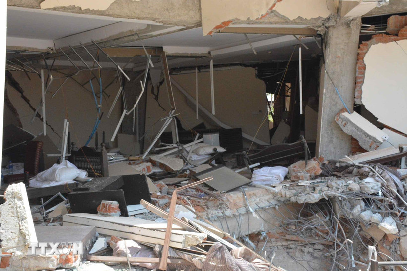 Khách sạn Aye Chan Thar ở Nay Pyi Taw, nơi nạn nhân bị mắc kẹt bên trong. (Ảnh: TTXVN phát)