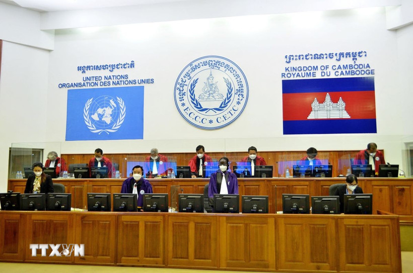 Phiên xét xử phúc thẩm đối với cựu thủ lĩnh Khmer Đỏ Khieu Samphan, tại Phnom Penh, Campuchia, ngày 16/8/2021. (Ảnh: AFP/TTXVN)