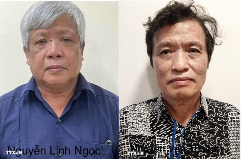 Các bị can Nguyễn Linh Ngọc (trái) và Nguyễn Văn Thuấn. (Ảnh: TTXVN phát)