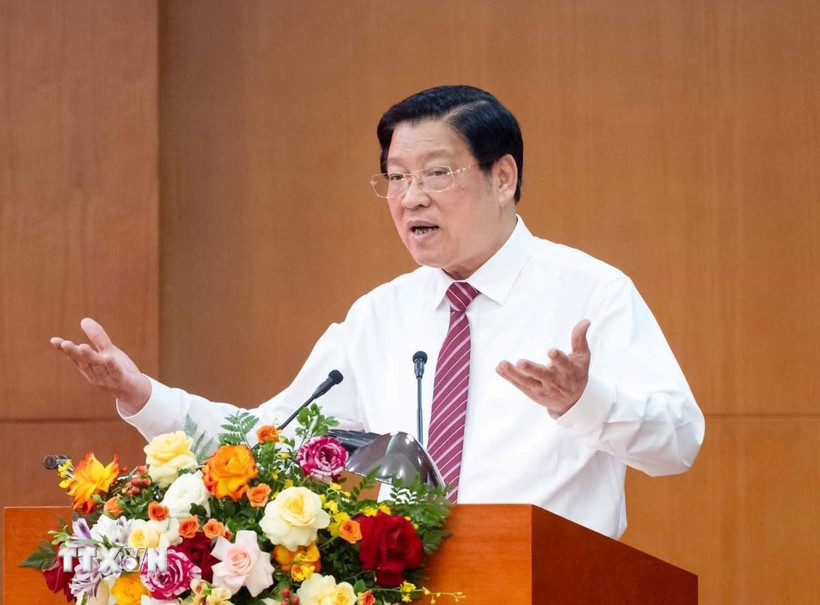 Ông Phan Đình Trạc, Ủy viên Bộ Chính trị, Bí thư Trung ương Đảng, Trưởng Ban Nội chính Trung ương phát biểu chỉ đạo Hội nghị. (Ảnh: Phương Hoa/TTXVN)