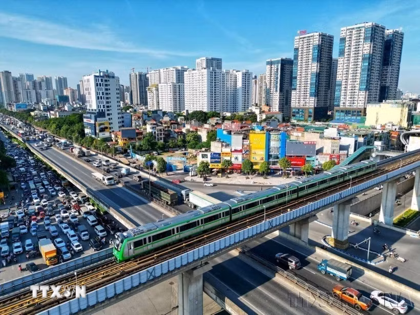 Tuyến đường sắt đô thị Cát Linh-Hà Đông (Hà Nội). (Ảnh: Tuấn Anh/TTXVN)