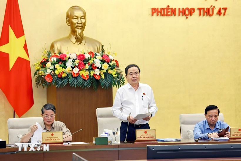 Chủ tịch Quốc hội Trần Thanh Mẫn phát biểu bế mạc phiên họp. (Ảnh: Doãn Tấn/TTXVN)