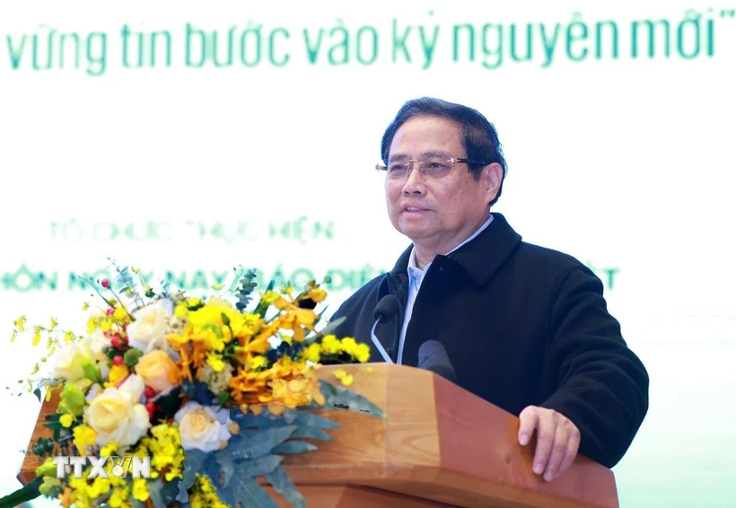 Thủ tướng Phạm Minh Chính đối thoại với nông dân Việt Nam năm 2024. (Ảnh: Dương Giang/TTXVN)