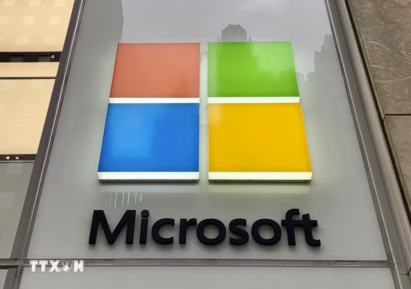 (Tư liệu) Biểu tượng Micrsoft tại New York, Mỹ. (Ảnh: Kyodo/TTXVN)