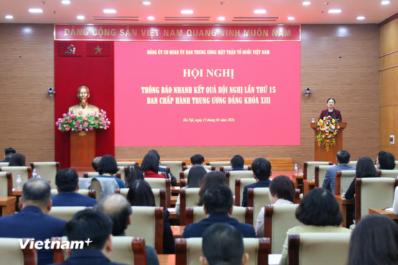 Đảng ủy Cơ quan Ủy ban Trung ương Mặt trận Tổ quốc Việt Nam tổ chức Hội nghị để báo cáo kết quả lãnh đạo thực hiện công tác năm 2025 và phương hướng, nhiệm vụ trọng tâm công tác năm 2026. (Ảnh: Hoài Nam/Vietnam+)