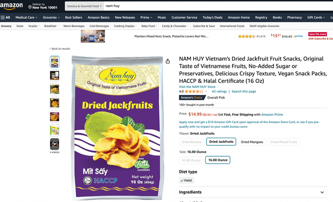 Thương hiệu trái cây sấy Nam Huy tham gia chương trình Amazon Brand Registry và được Amazon bảo vệ nhãn hiệu “Nam Huy” khi bán hàng trên Amazon. (Ảnh: PV/Vietnam+) image1.png