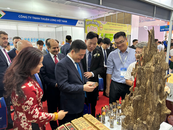 Bộ trưởng Nguyễn Hồng Diên thăm quan các gian hàng tại Vietnam Expo 2024. (Ảnh: Xuân Quảng/Vietnam+) IMG_4851.jpg