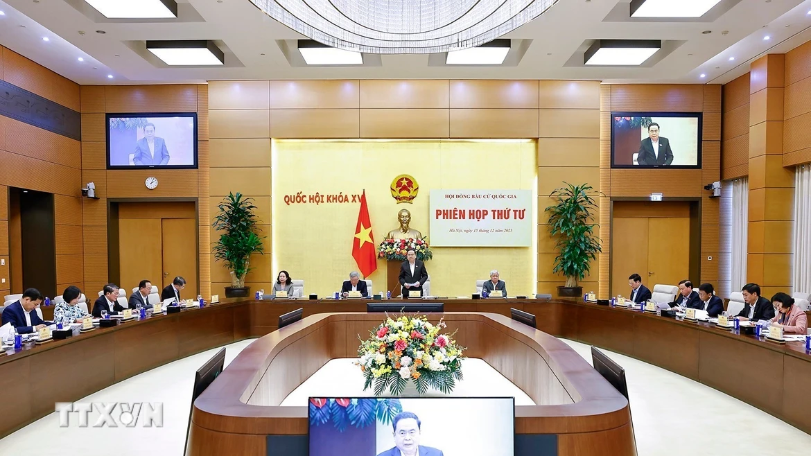 Chủ tịch Quốc hội Trần Thanh Mẫn, Chủ tịch Hội đồng Bầu cử Quốc gia phát biểu. (Ảnh: Doãn Tấn/TTXVN)