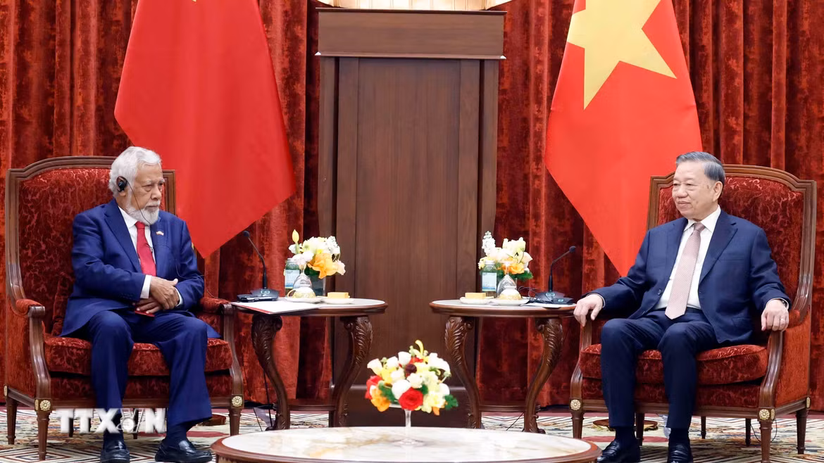 Tổng Bí thư, Chủ tịch nước Tô Lâm tiếp Thủ tướng Timor-Leste Kay Rala Xanana Gusmão. (Ảnh: Thống Nhất/TTXVN)