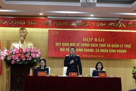Họp báo chuyên đề “Quy định mới về chính sách thuế và quản lý thuế đối với hộ kinh doanh, cá nhân kinh doanh," ngày 9/3. (Ảnh: Vietnam+)