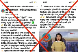 Trang facebook tự nhận là đại diện Bộ Tài chính và đưa ra các thông tin rằng có thể giúp thu hồi tiền cho các nạn nhân bị lừa đảo qua mạng. (Ảnh: Vietnam+)
