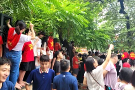 Ghi nhận tại khu vực ngã tư phố Đội Cấn giao với Văn Cao. (Ảnh: Minh Anh/Vietnam+)